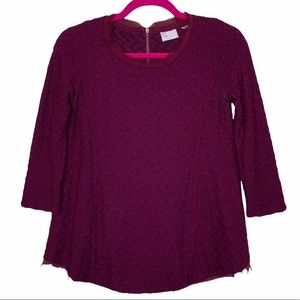 Postmark Anthropologie Burgundy Textured Daw Hem Exposed Zipper Blouse XS